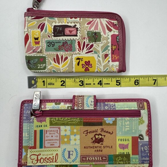 Fossil Logo All Over Checkbook Wallet & Matching Coin Purse License Slot Lot 2 - Picture 2 of 11